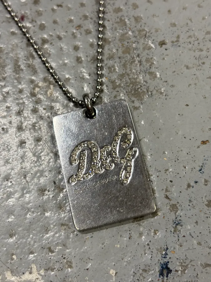 2000s Dolce & Gabbana Pave Crystal Dog Tag Necklace - Image 3