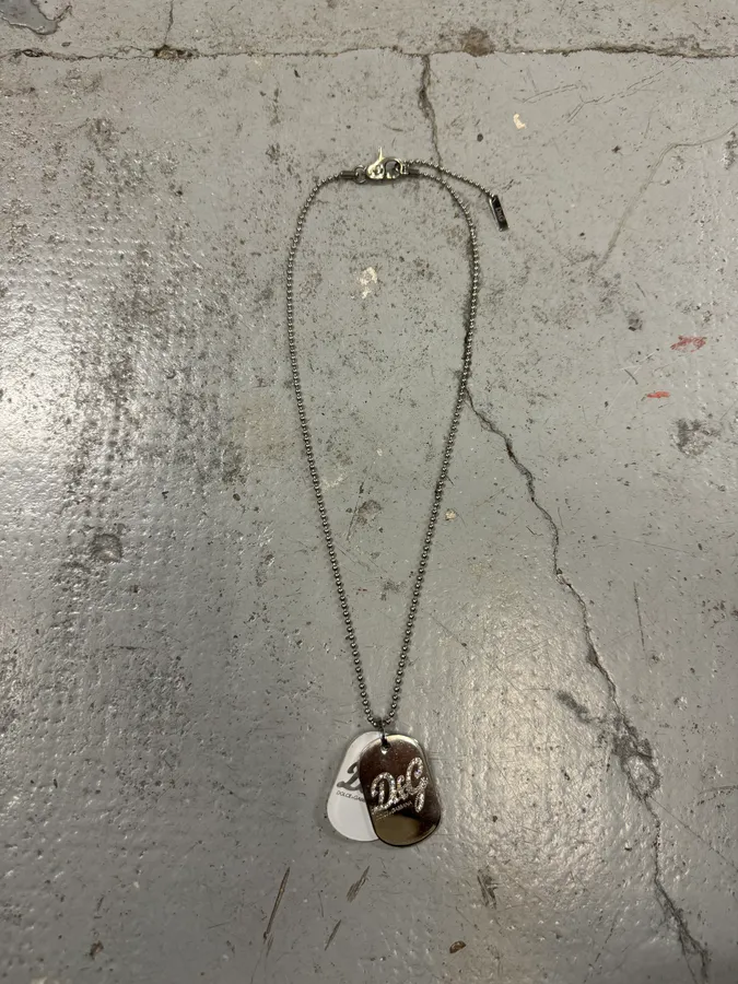 2000s Dolce & Gabbana Pave Dog Tags Ball Chain Necklace