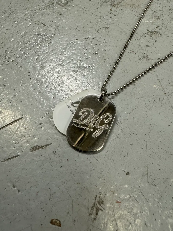 2000s Dolce & Gabbana Pave Dog Tags Ball Chain Necklace - Image 3
