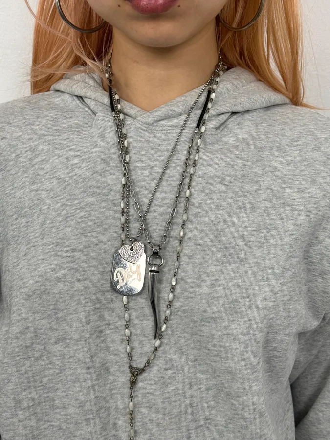2000s Dolce & Gabbana Pave Heart Dog Tag Necklace - Image 3