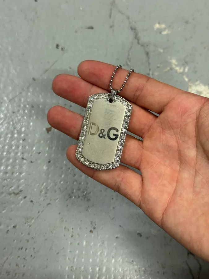 2000s Dolce & Gabbana Paved Dog Tag Ball Chain Necklace - Image 3