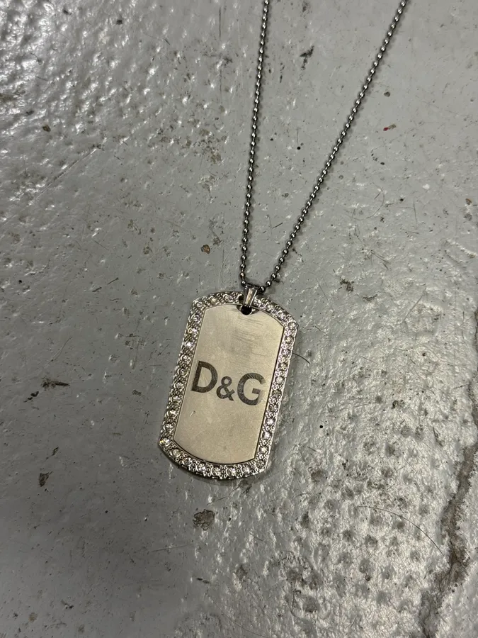 2000s Dolce & Gabbana Paved Dog Tag Ball Chain Necklace - Image 4