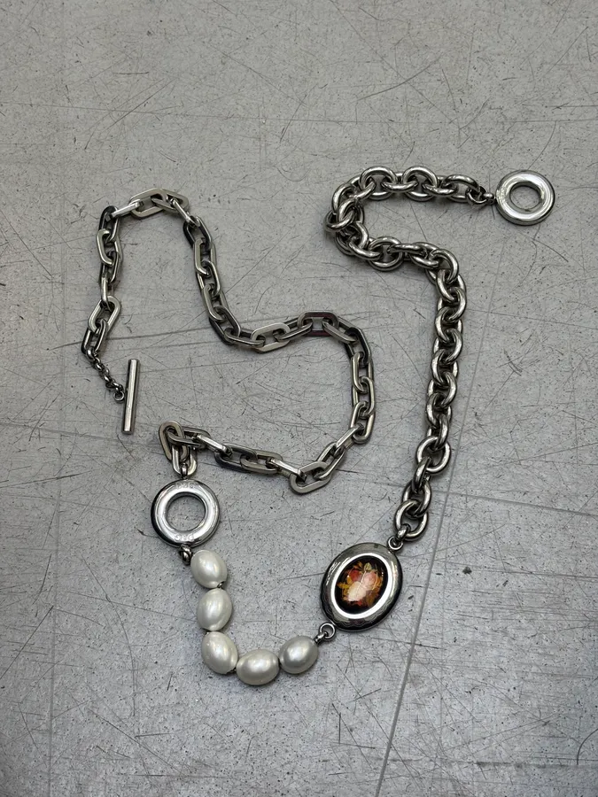 2000s Dolce & Gabbana Pearl & Chain Statement Necklace - Image 5