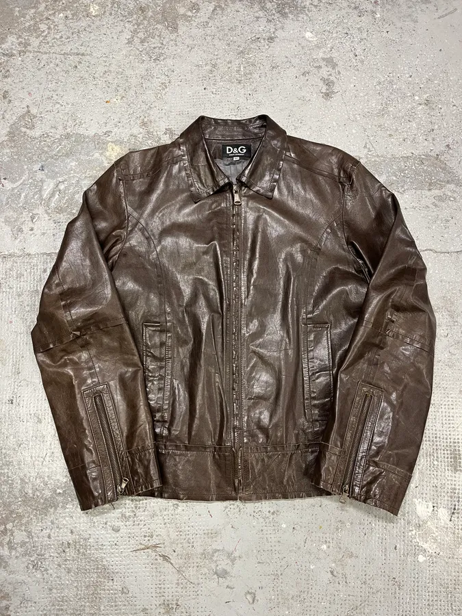 2000s Dolce & Gabbana Perfect Simple Brown Leather Jacket - Image 4