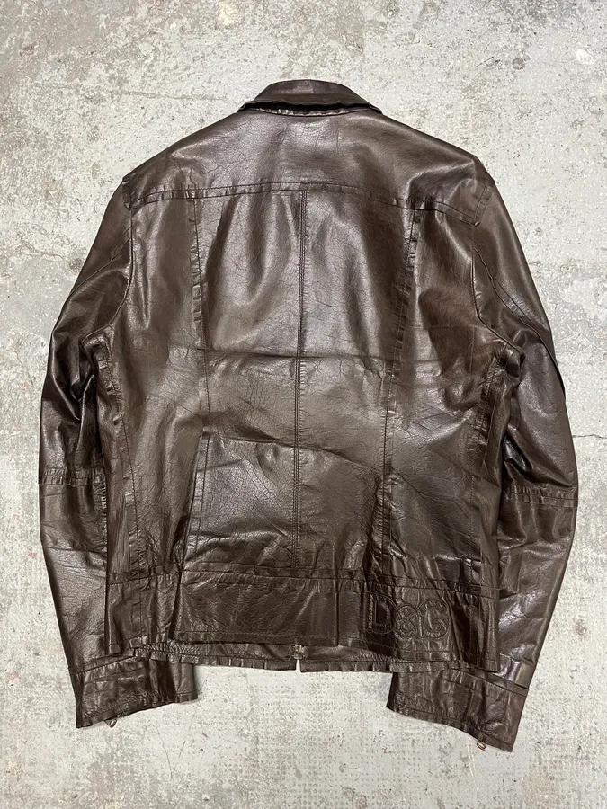 2000s Dolce & Gabbana Perfect Simple Brown Leather Jacket - Image 7