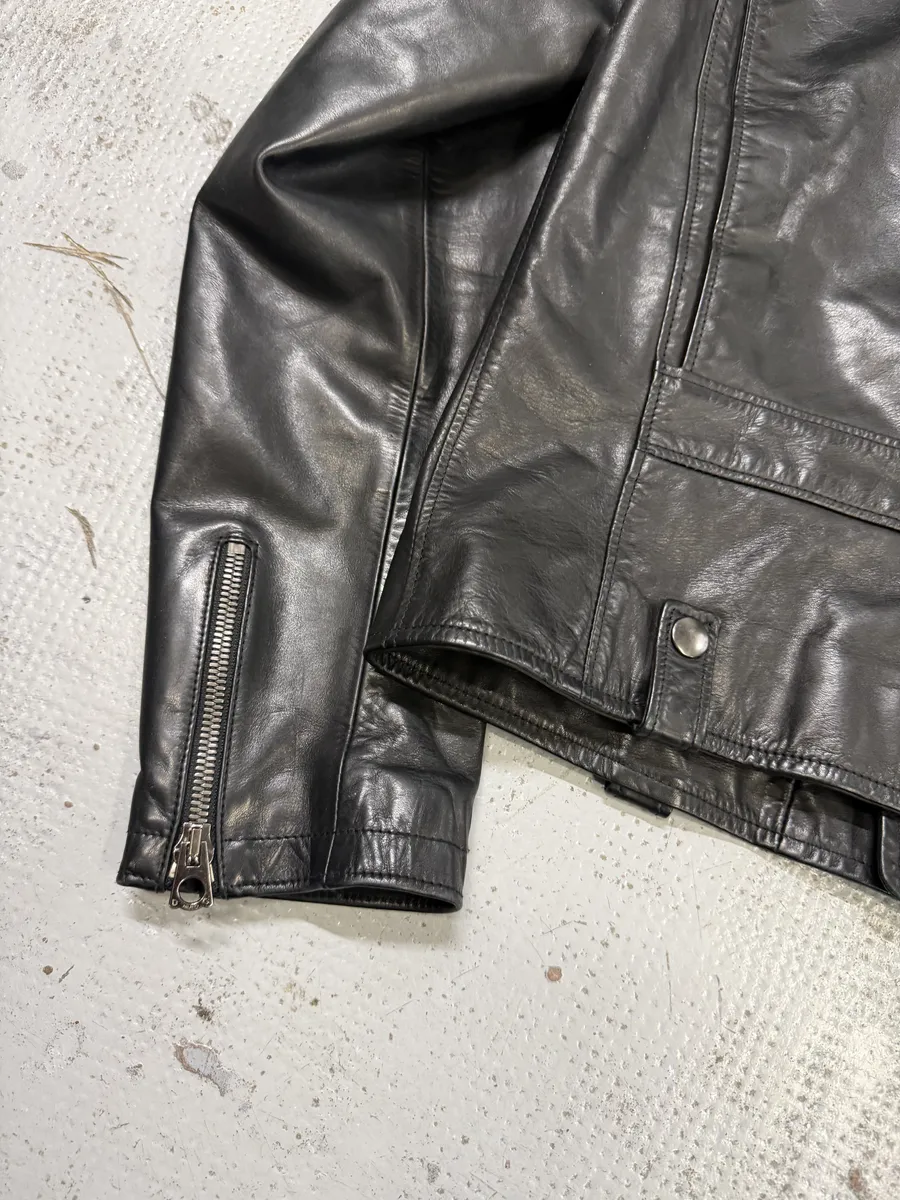 2000s Dolce & Gabbana Perfecto Pure Black Leather Jacket - Image 12