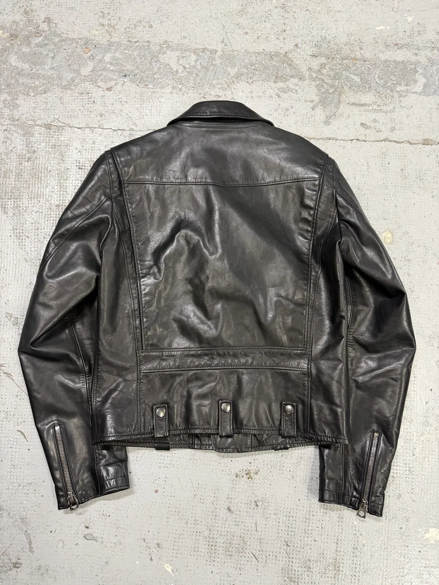 2000s Dolce & Gabbana Perfecto Pure Black Leather Jacket - Image 2