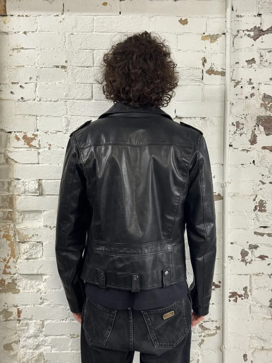 2000s Dolce & Gabbana Perfecto Pure Black Leather Jacket - Image 4