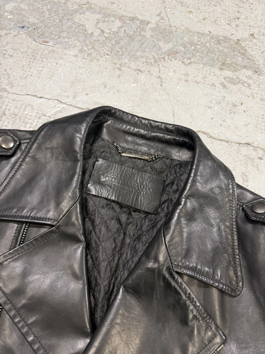 2000s Dolce & Gabbana Perfecto Pure Black Leather Jacket - Image 5