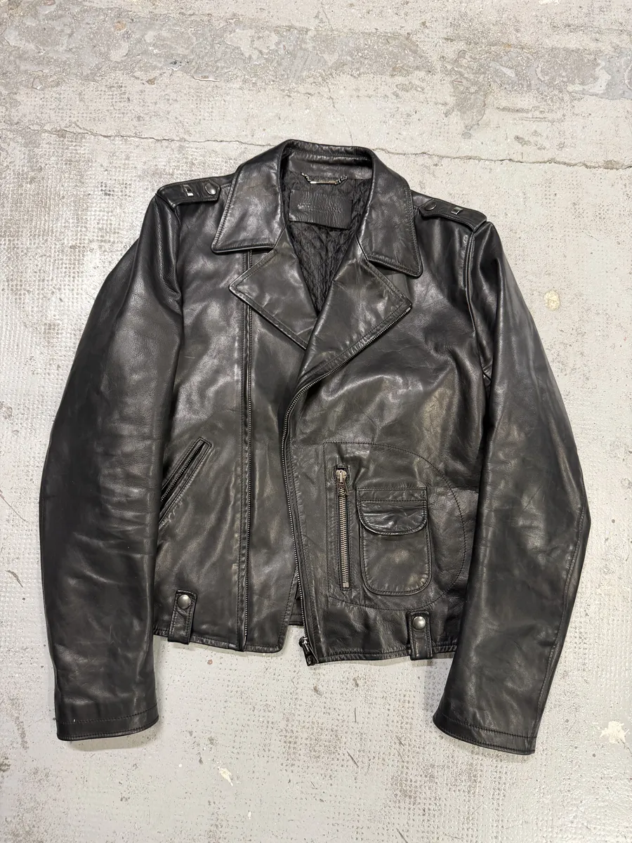 2000s Dolce & Gabbana Perfecto Pure Black Leather Jacket - Image 6