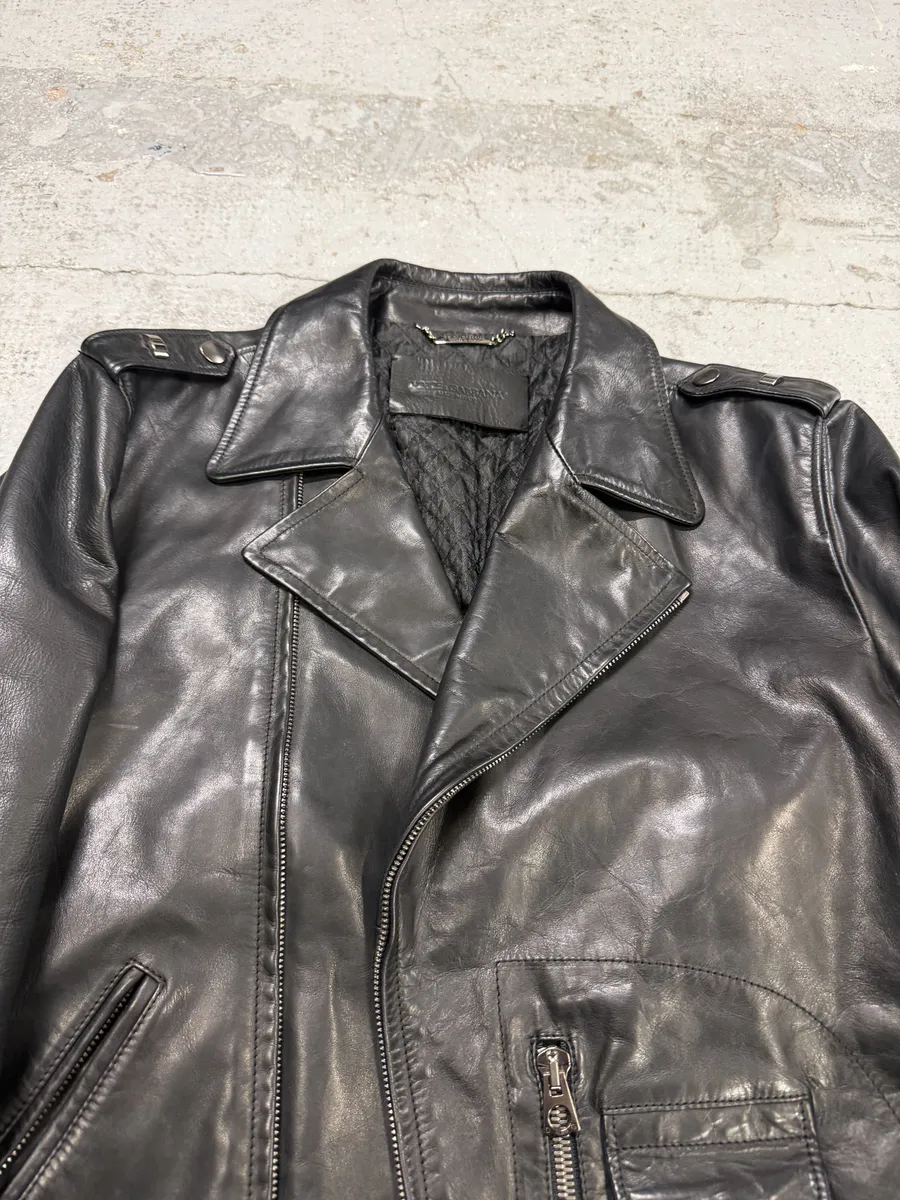 2000s Dolce & Gabbana Perfecto Pure Black Leather Jacket - Image 8