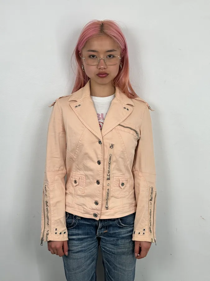 2000s Dolce & Gabbana Pink Multi Zip Cargo Jacket - Image 2