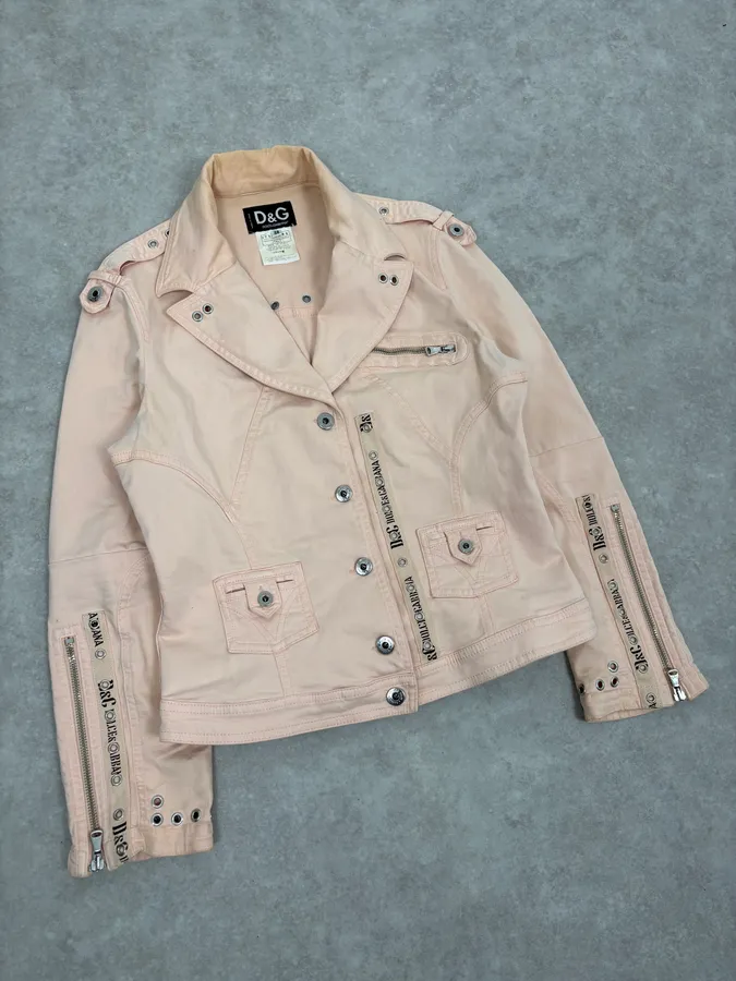 2000s Dolce & Gabbana Pink Multi Zip Cargo Jacket - Image 4
