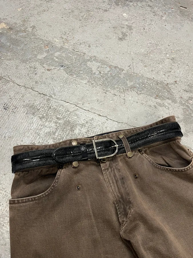 2000s Dolce & Gabbana Pony Hair Black Leather Belt - Image 2