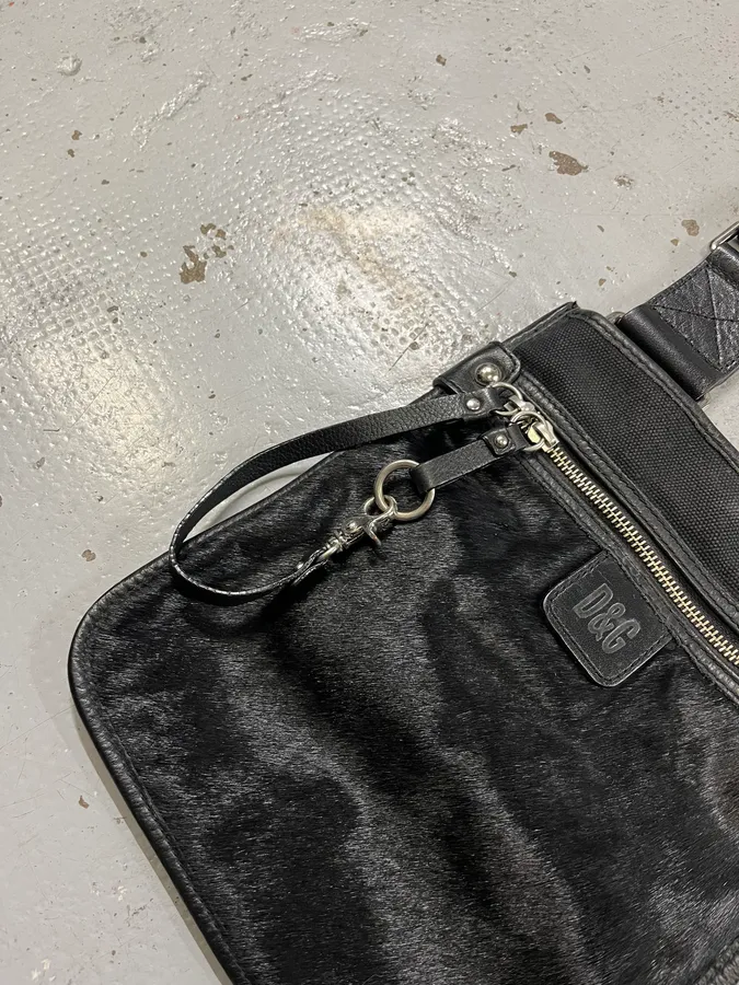 2000s Dolce & Gabbana Pony Hair Black Leather Shoudler Bag - Image 3