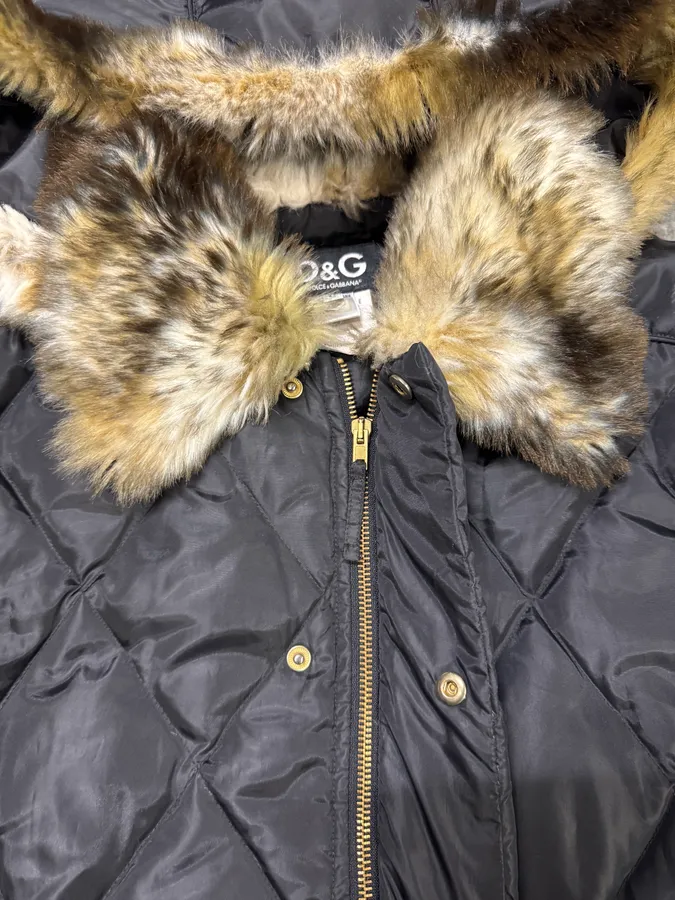 2000s Dolce & Gabbana Puffer Hooded Fur Black Jacket - Image 6