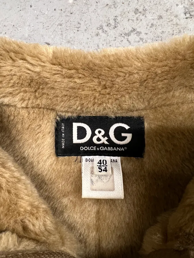 2000s Dolce & Gabbana Pure Beige Leather Shearling Effect Jacket - Image 3