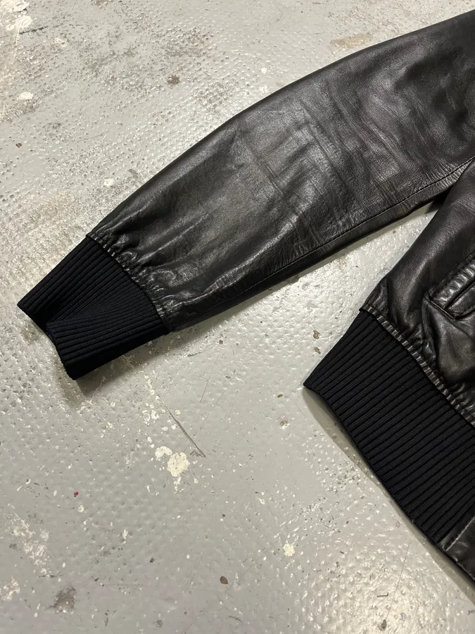 2000s Dolce & Gabbana Pure Black Leather Bomber Jacket - Image 6