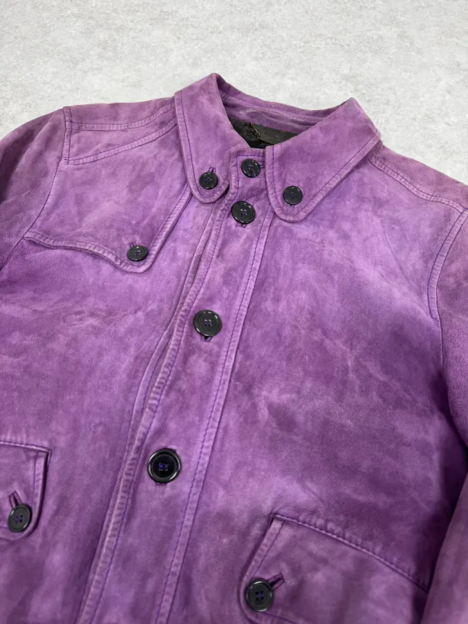 2000s Dolce & Gabbana Purple Suede Leather Jacket - Image 5