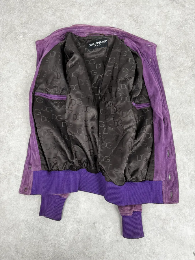 2000s Dolce & Gabbana Purple Suede Leather Jacket - Image 7