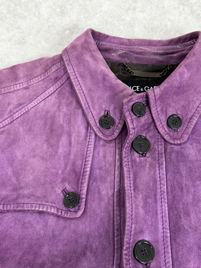 2000s Dolce & Gabbana Purple Suede Leather Jacket - Image 9