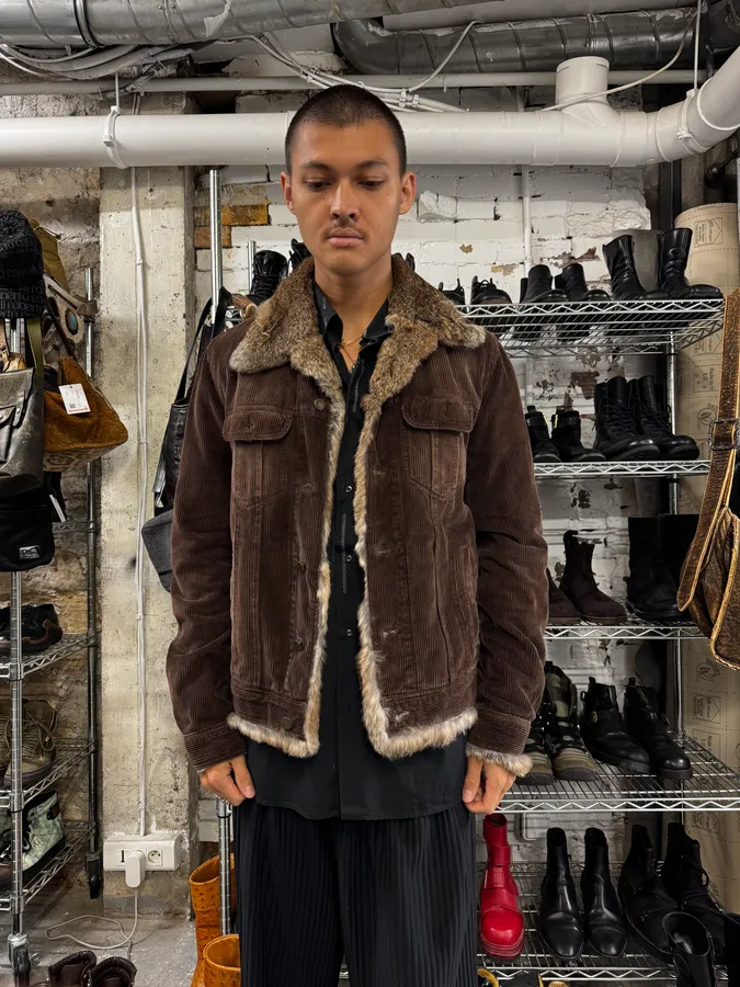 2000s Dolce & Gabbana Rabbit Fur Corduroy Brown Jacket - Image 3