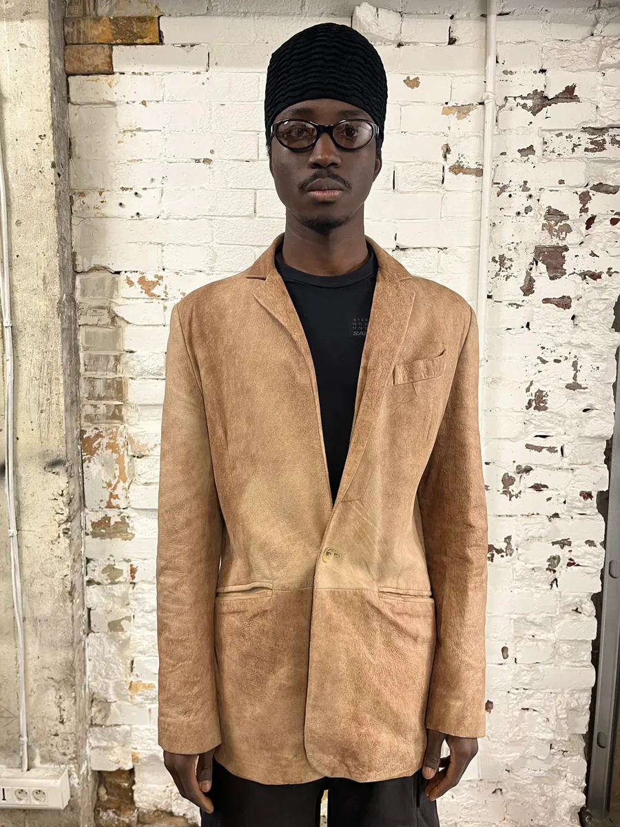 2000s Dolce & Gabbana Raw Beige Leather Blazer Jacket - Image 2