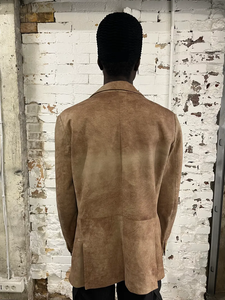 2000s Dolce & Gabbana Raw Beige Leather Blazer Jacket - Image 3