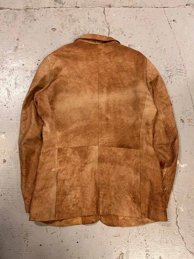 2000s Dolce & Gabbana Raw Beige Leather Blazer Jacket - Image 7