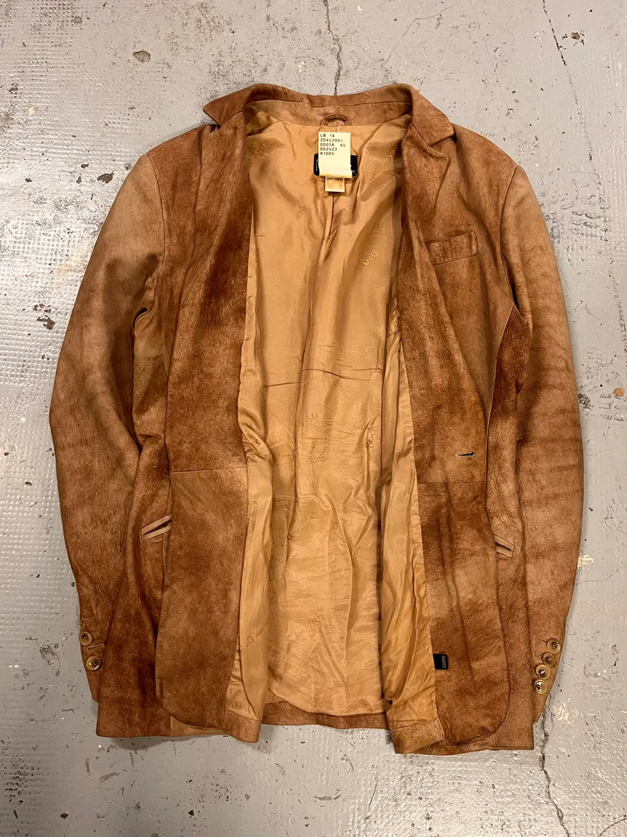 2000s Dolce & Gabbana Raw Beige Leather Blazer Jacket - Image 8