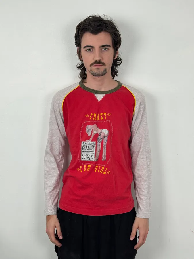 2000s Dolce & Gabbana Red Cow Girl Longsleeve T-Shirt - Image 2