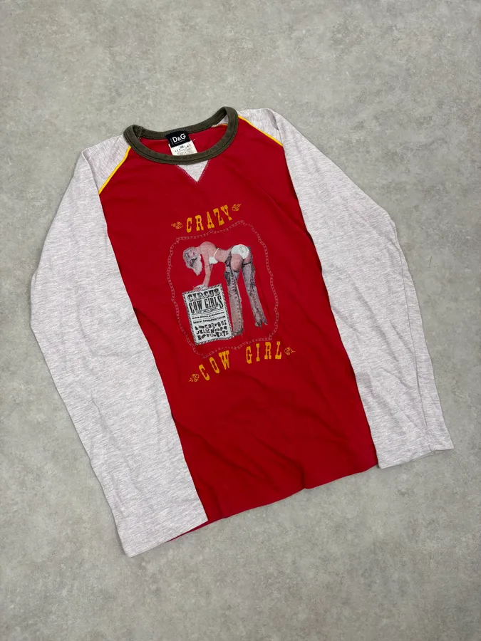 2000s Dolce & Gabbana Red Cow Girl Longsleeve T-Shirt - Image 4