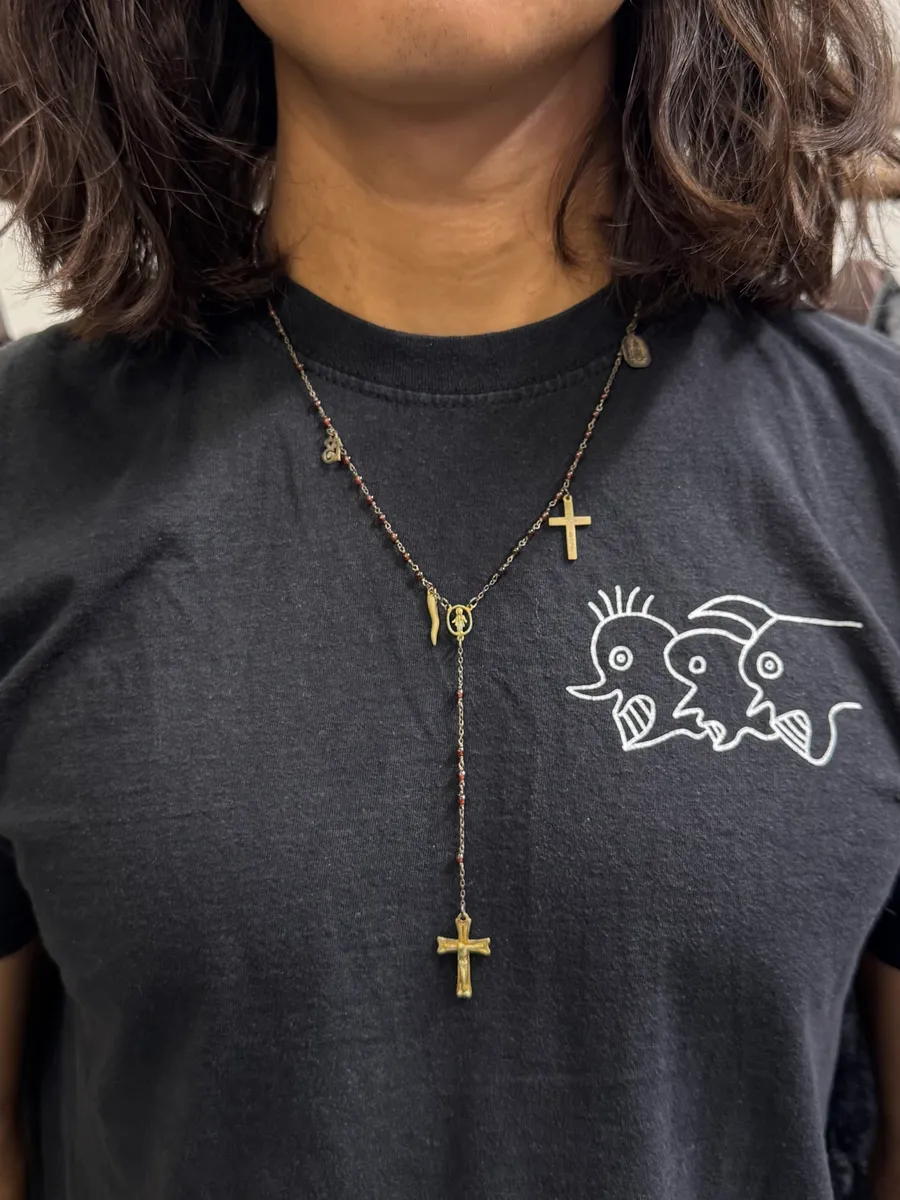 2000s Dolce & Gabbana Red Pearl Rosary Necklace