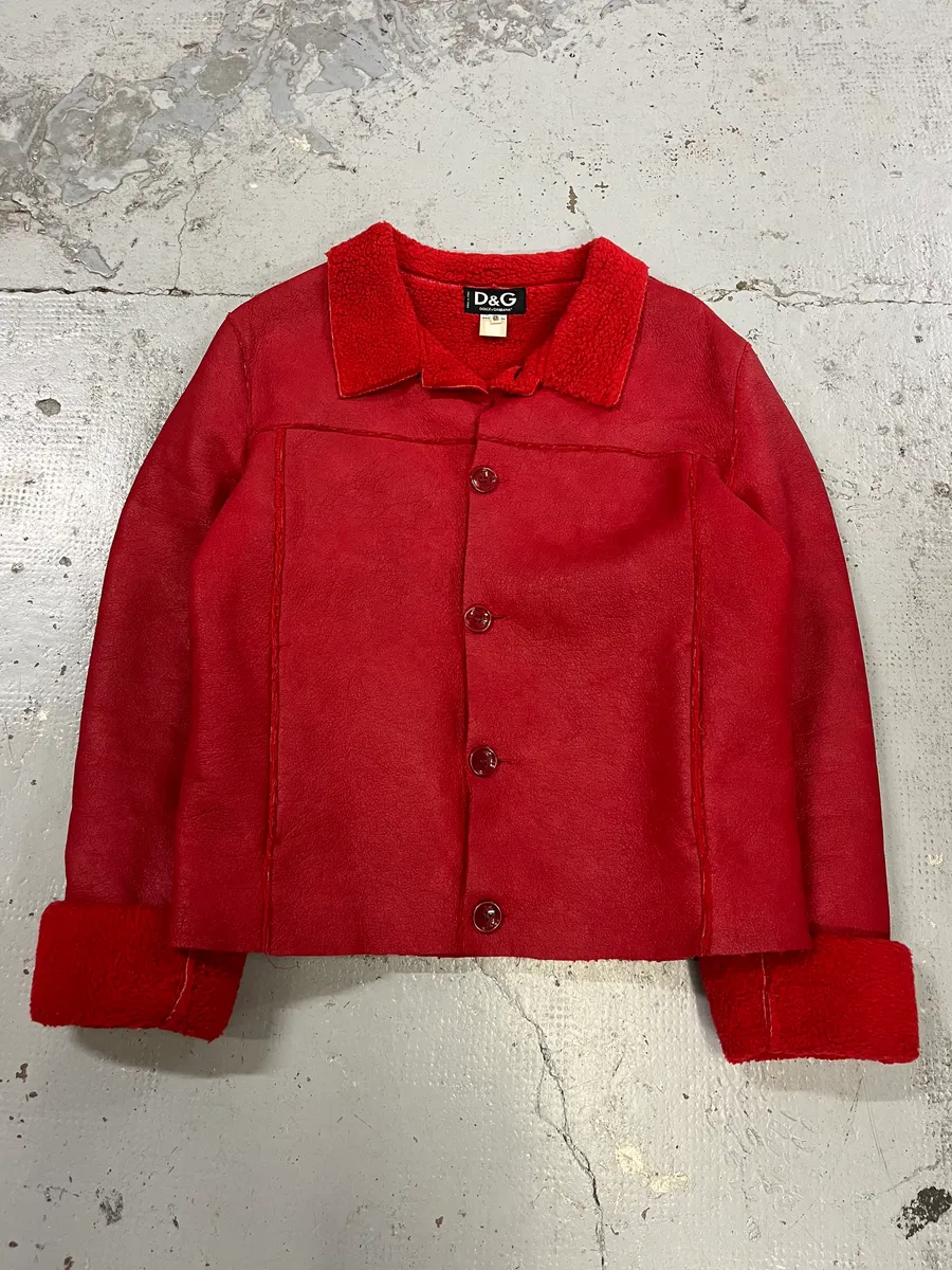 2000s Dolce & Gabbana Red Shearling Leather Jacket