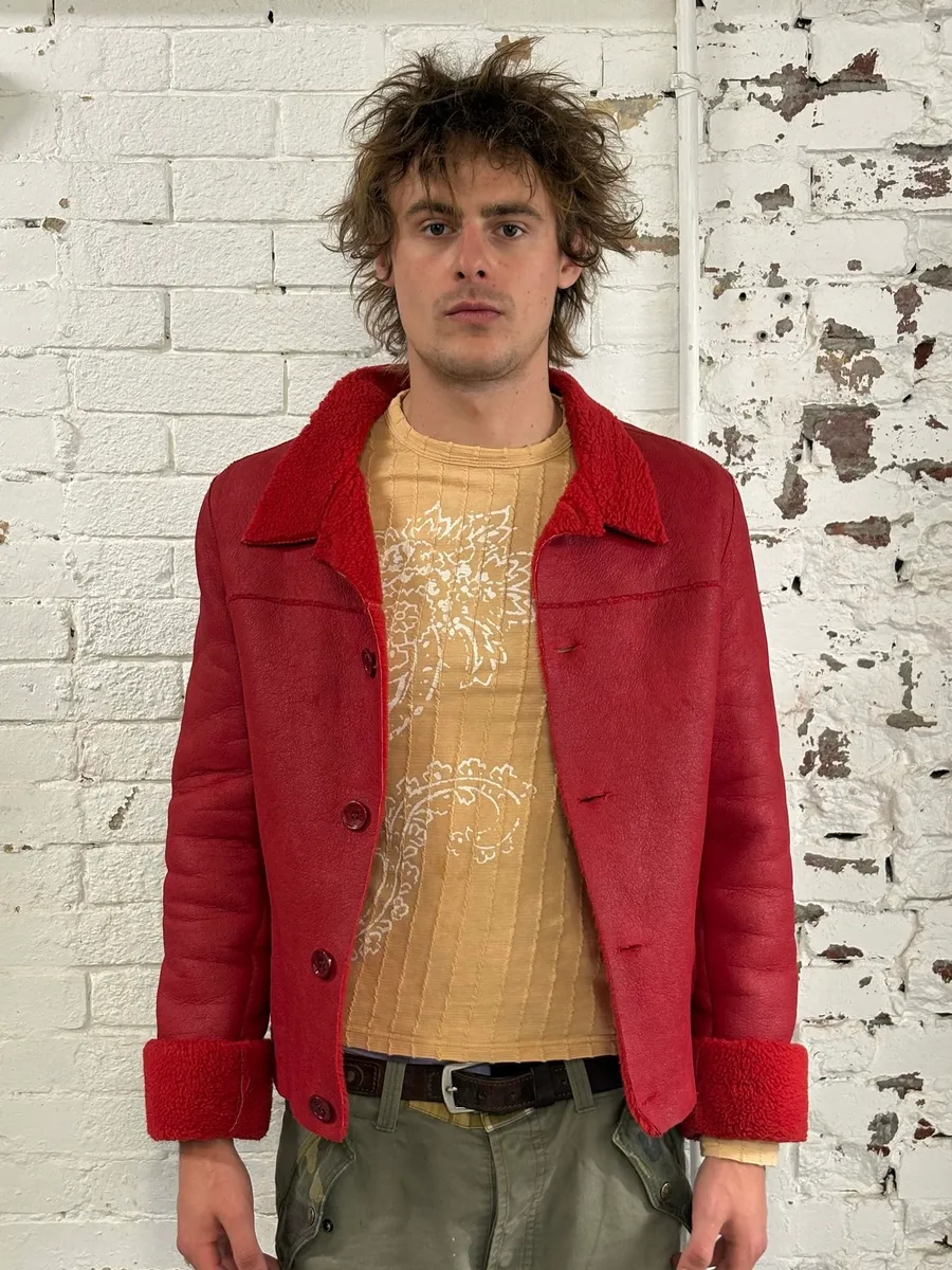 2000s Dolce & Gabbana Red Shearling Leather Jacket - Image 2
