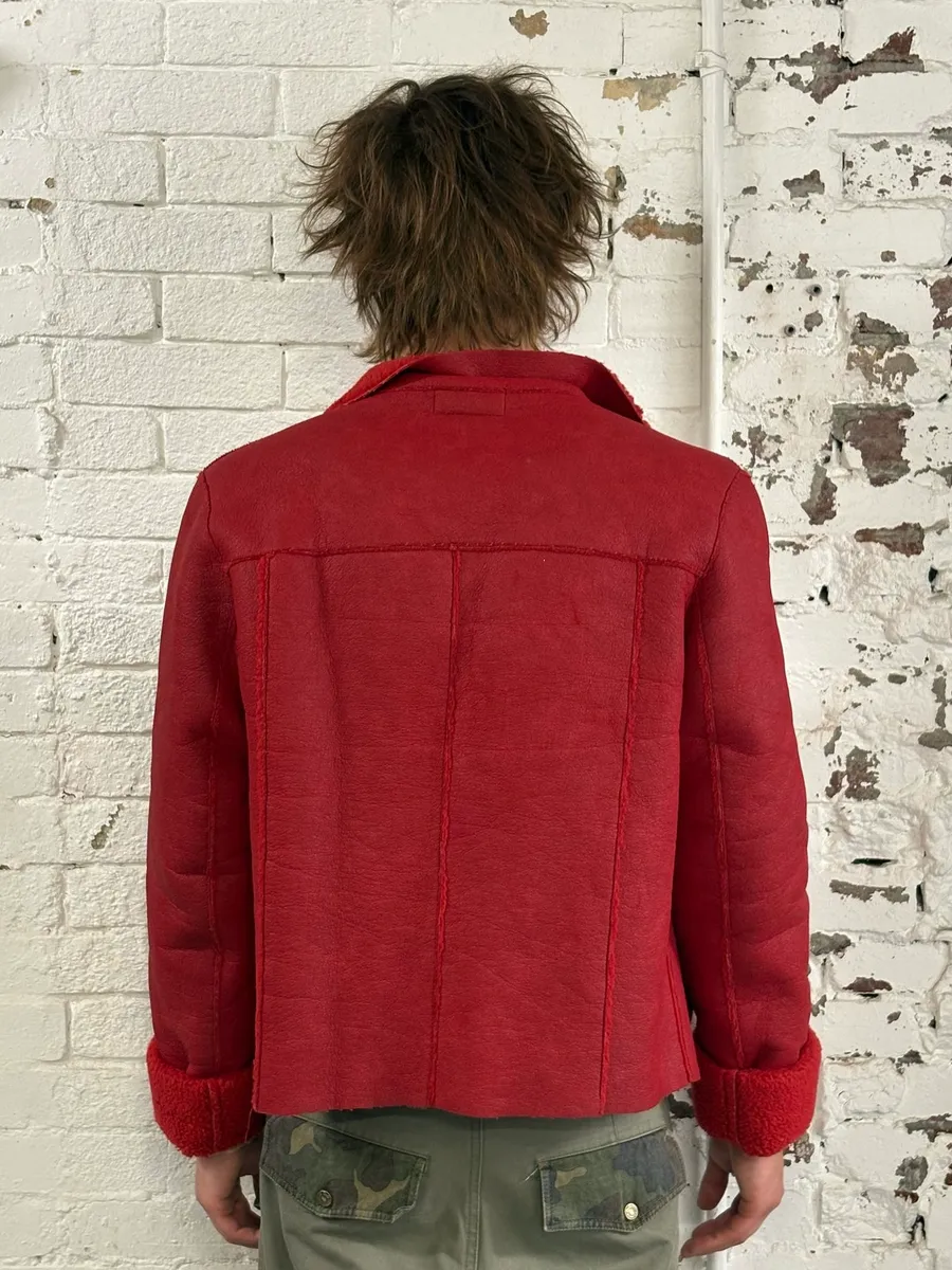 2000s Dolce & Gabbana Red Shearling Leather Jacket - Image 3
