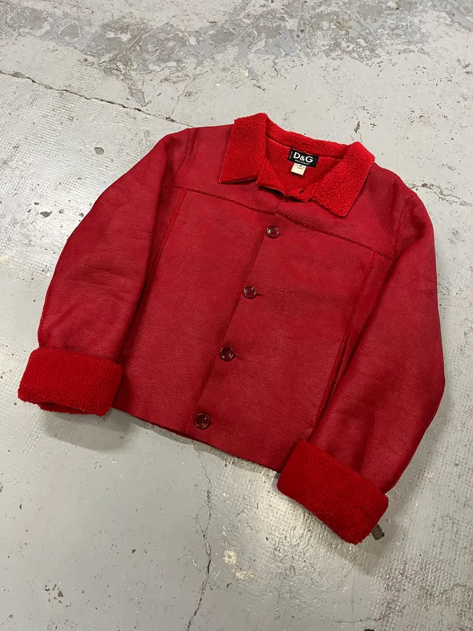 2000s Dolce & Gabbana Red Shearling Leather Jacket - Image 4