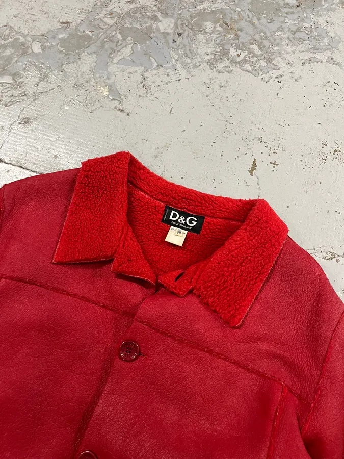 2000s Dolce & Gabbana Red Shearling Leather Jacket - Image 5