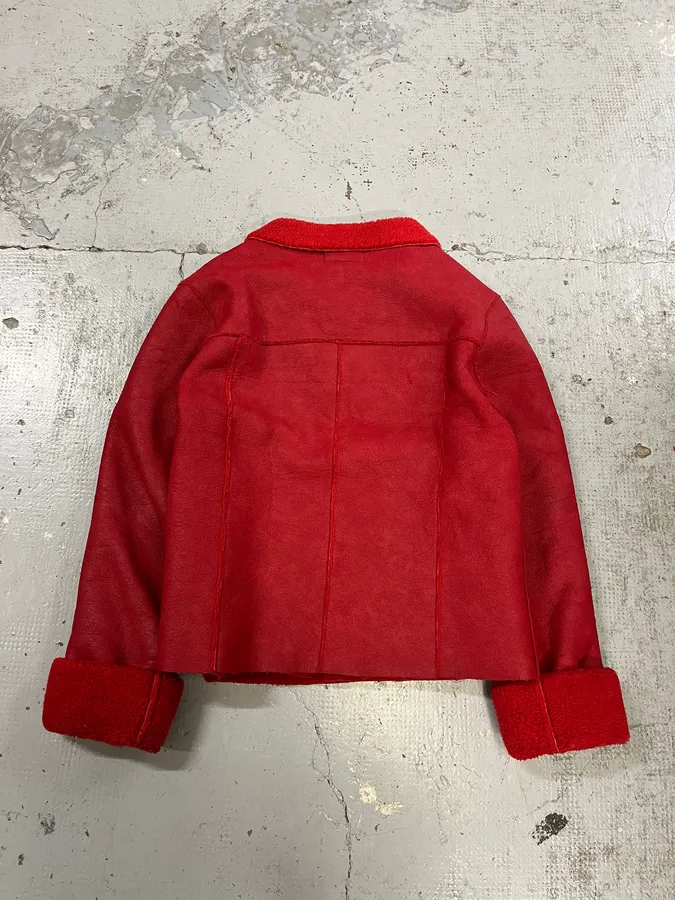2000s Dolce & Gabbana Red Shearling Leather Jacket - Image 7