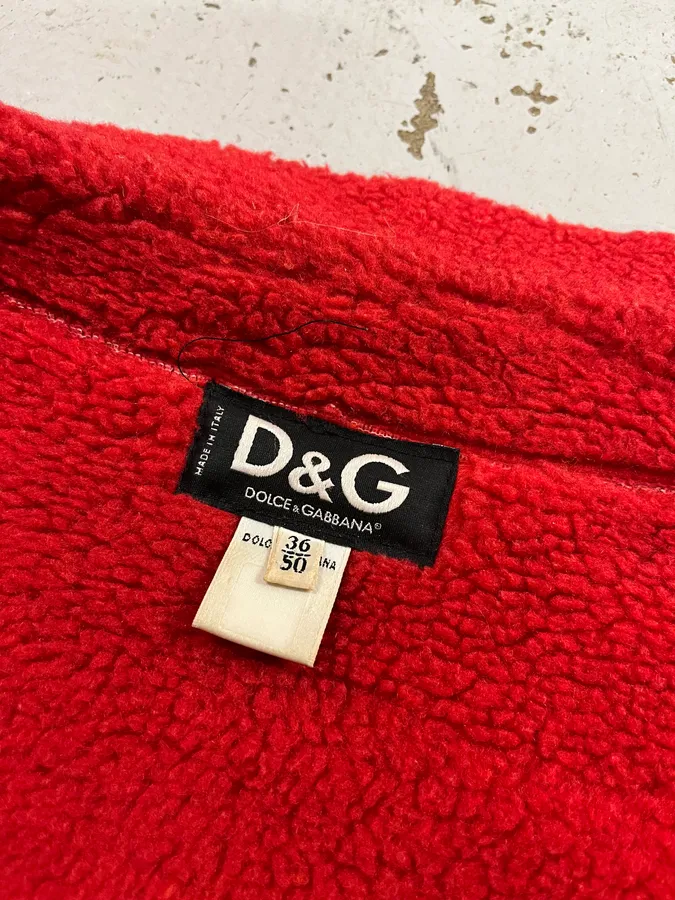 2000s Dolce & Gabbana Red Shearling Leather Jacket - Image 9
