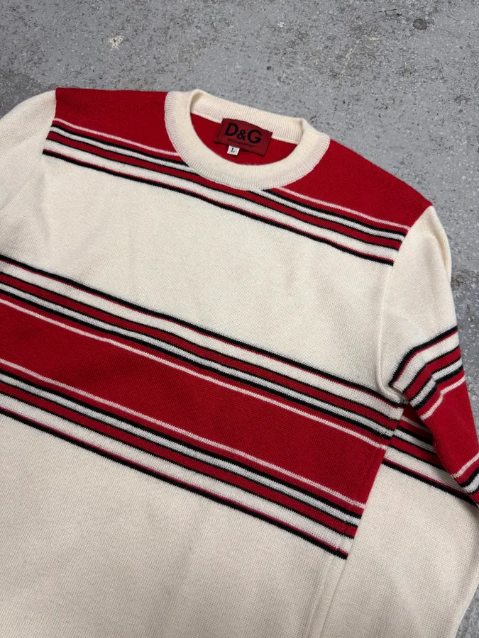 2000s Dolce & Gabbana Red Striped White Sweater - Image 2