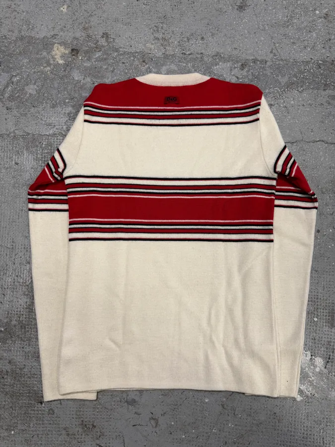 2000s Dolce & Gabbana Red Striped White Sweater - Image 3