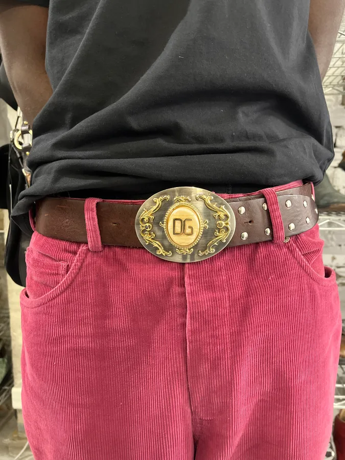2000s Dolce & Gabbana Royal Golden Studded Brown Leather Belt - Image 2