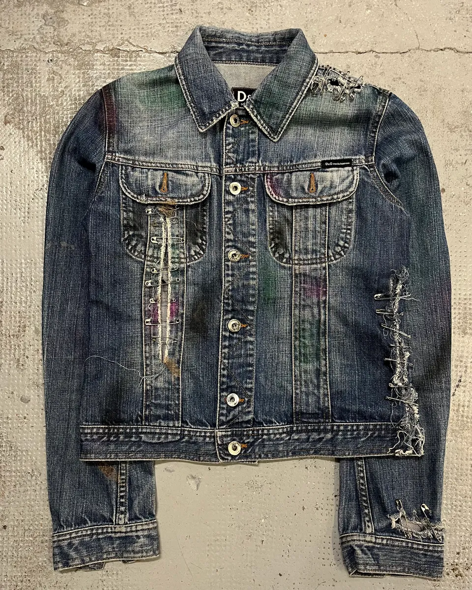 2000s Dolce & Gabbana Safety Pin Blue Denim Jacket - Image 4