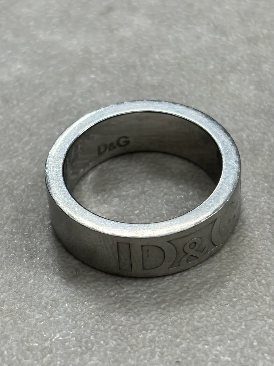 2000s Dolce & Gabbana Sex & Logo Engraved Grey Steel Ring - Image 2