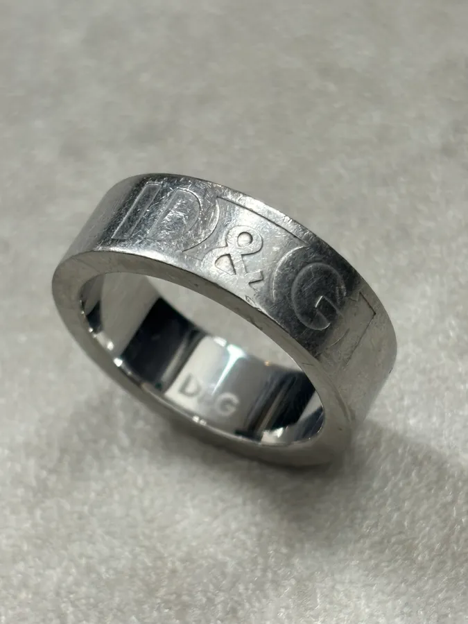 2000s Dolce & Gabbana Sex & Logo Engraved Grey Steel Ring - Image 3