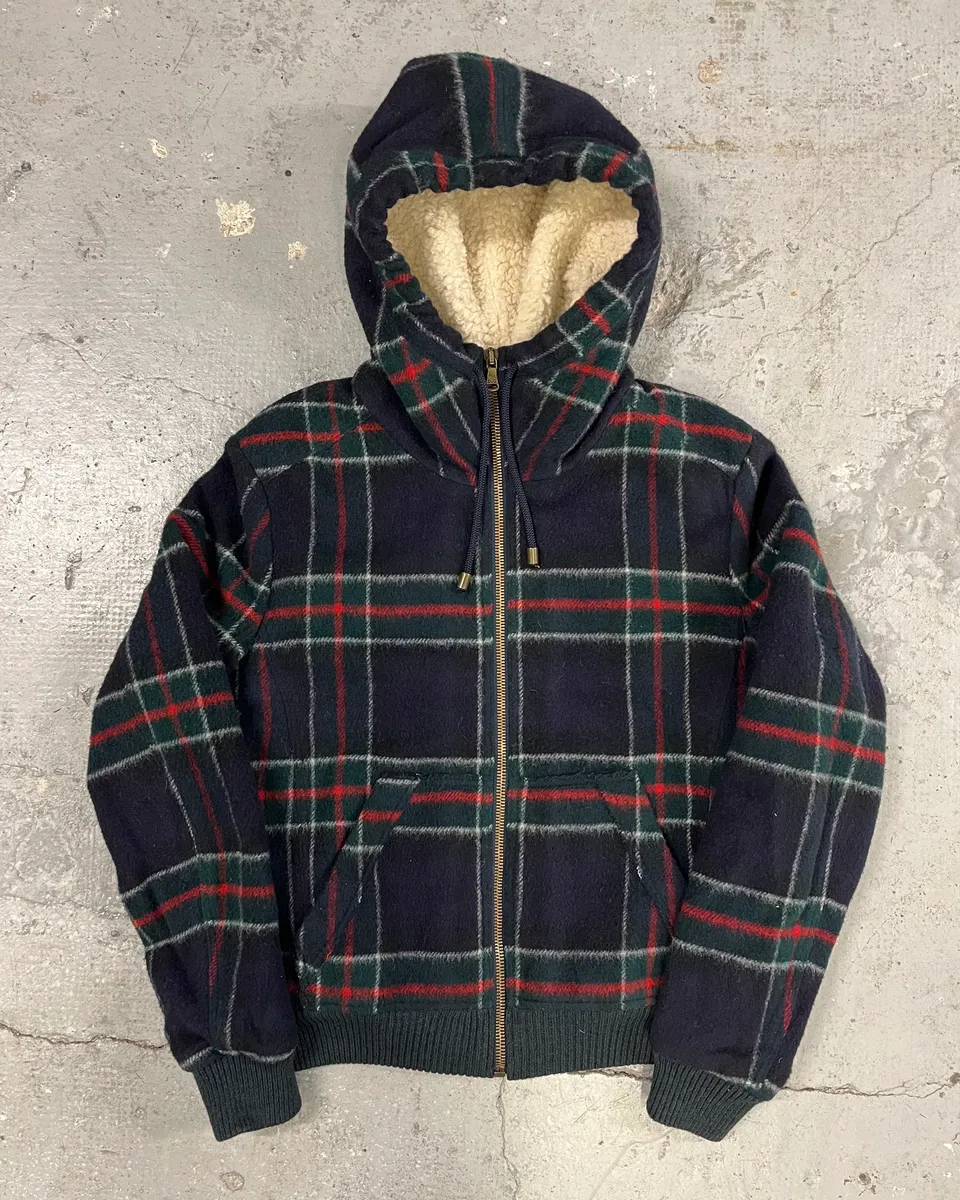 2000s Dolce & Gabbana Shearling Zip-up Tartan Wool Sweater Jacket