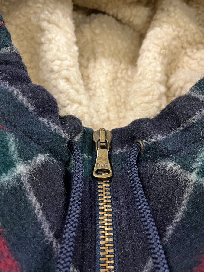 2000s Dolce & Gabbana Shearling Zip-up Tartan Wool Sweater Jacket - Image 17