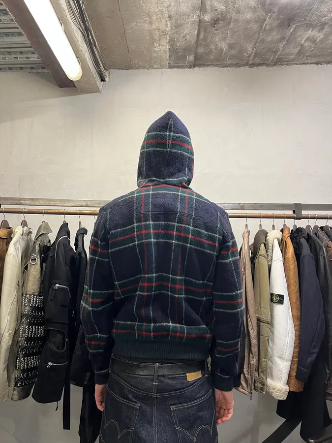 2000s Dolce & Gabbana Shearling Zip-up Tartan Wool Sweater Jacket - Image 18