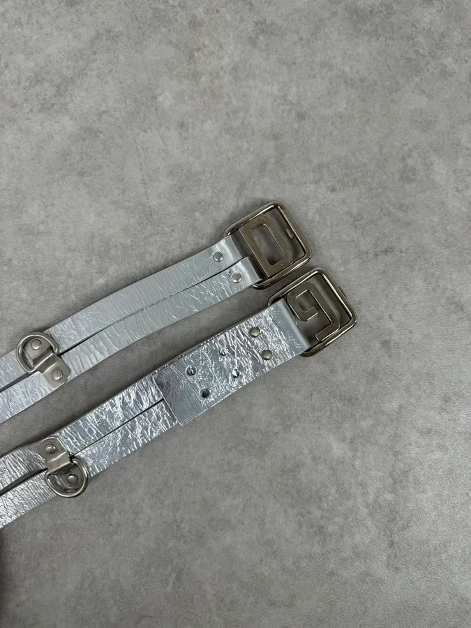 2000s Dolce & Gabbana Silver Grey Leather Buckle Belt - Image 3